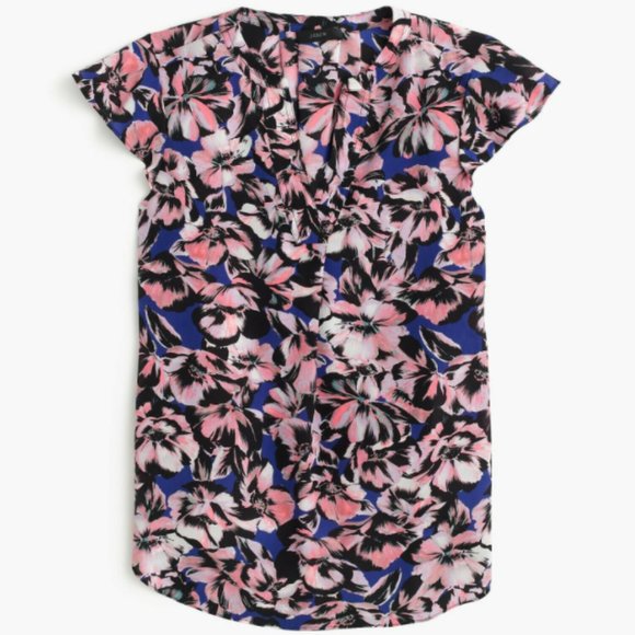 J Crew Silk Flutter Sleeve Top in Hibiscus Print - Picture 2 of 9